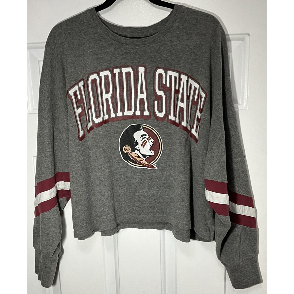 Florida State Seminoles Football Women's Long Sleeve Gray Cropped Shirt XL
